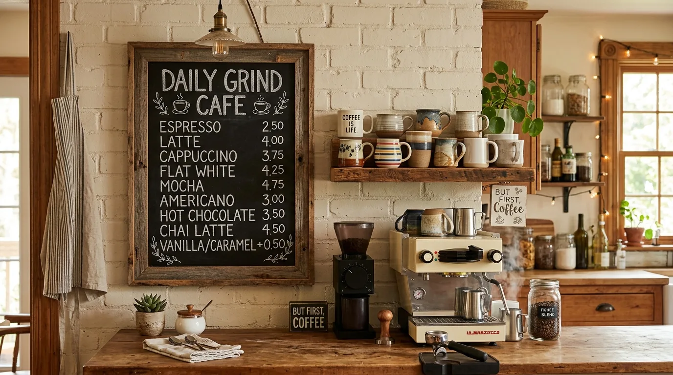 Coffee Bar with Chalkboard Menu for 10 coffee bar ideas for a stylish kitchen setup